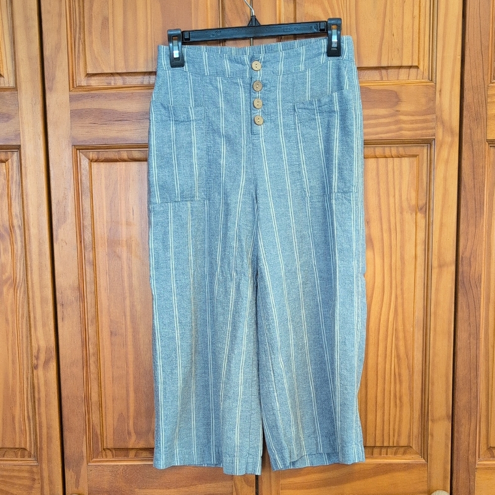 LC Lauren Conrad Striped Wide Leg Ankle Crop Pants S Q155